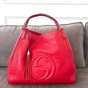 Gucci authentic large Soho tote shoulder bag red leather gold hardware